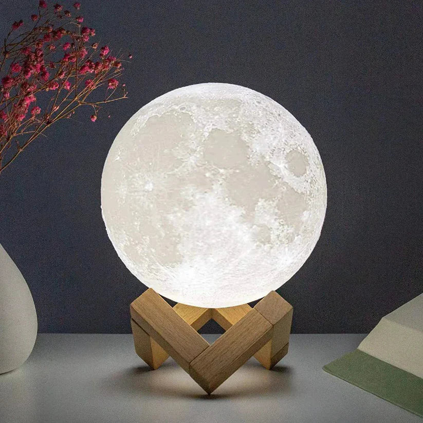 D3 Starry Moon Lamp 8Cm - LED Night Light with Stand, Perfect for Bedroom Decor and Gifts