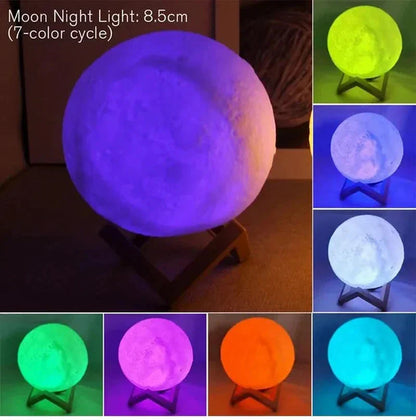 D3 Starry Moon Lamp 8Cm - LED Night Light with Stand, Perfect for Bedroom Decor and Gifts
