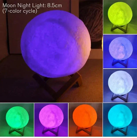D3 Starry Moon Lamp 8Cm - LED Night Light with Stand, Perfect for Bedroom Decor and Gifts